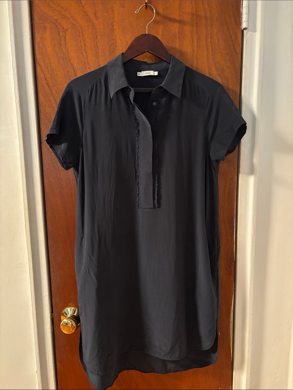 Vince Black Short-Sleeve Collared Tunic Dress